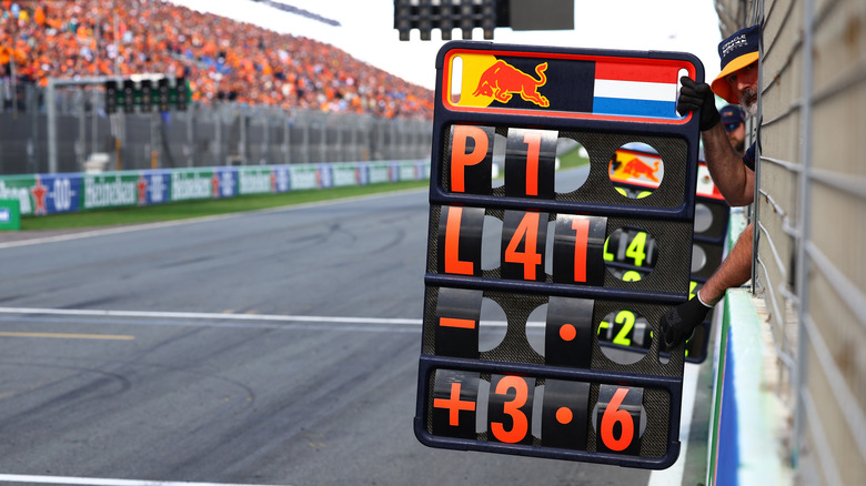Red Bull pit board in use during 2023 Belgian Grand Prix
