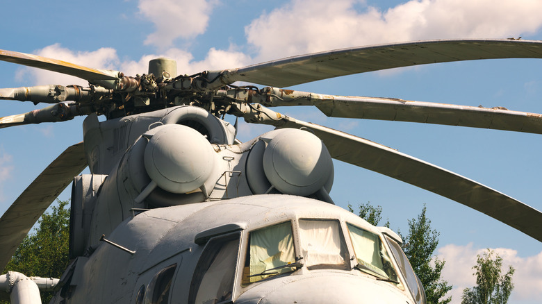 Helicopter rotors stowed away