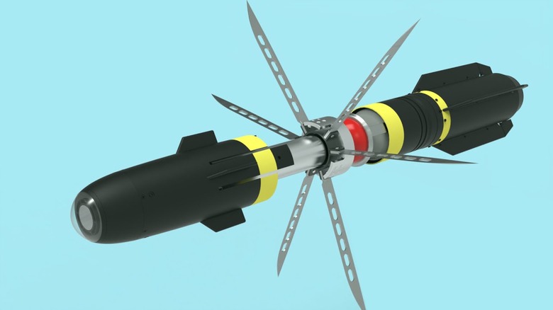 An artist's digital rendering of a Hellfire R9X missile.