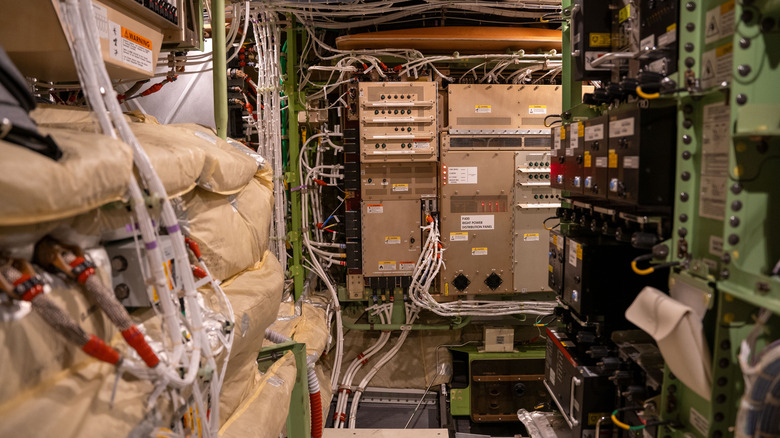 The inside of a Boeing 787 Dreamliner wiring bay