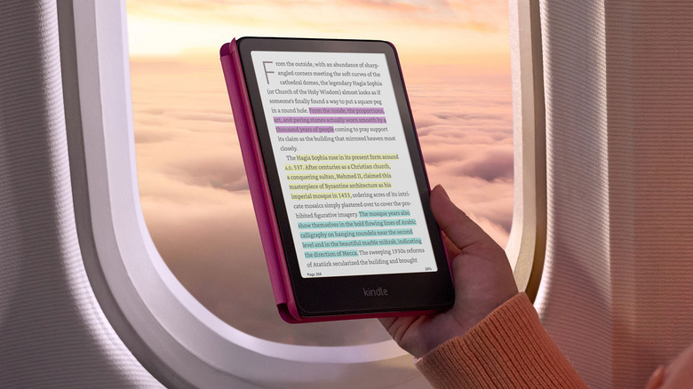 Amazon's new Kindle Colorsoft Signature Edition inside an airplane