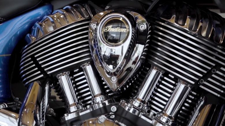 close up side view of Indian Motorcycle engine fins