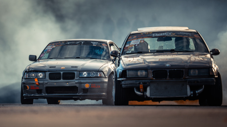 Two cars drag racing