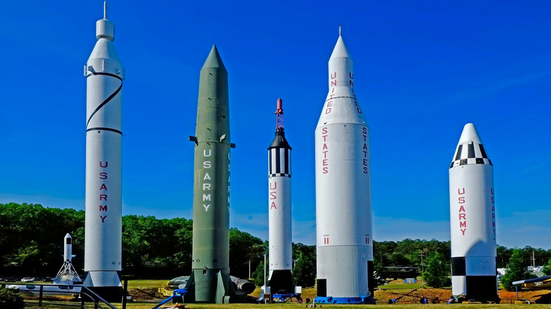 Lineup of six NASA rocket models.