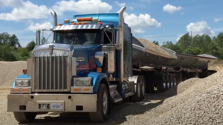 Michigan truck dumping gravel