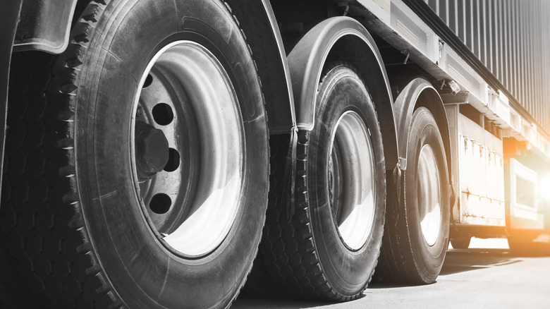 Semi truck tires from low side angle