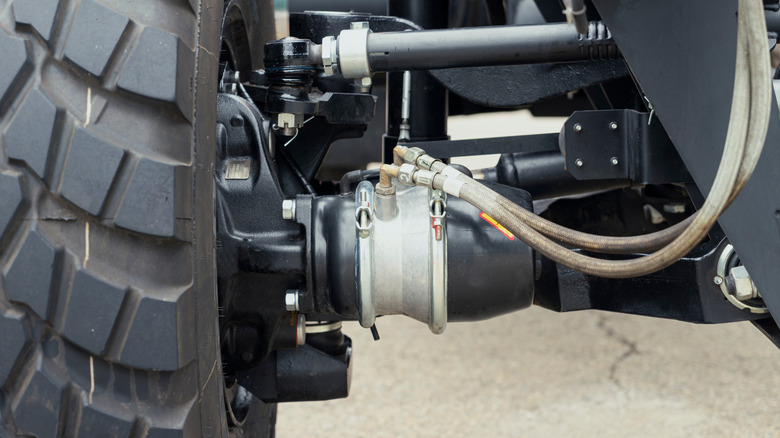 Closeup of semi-truck brake air system