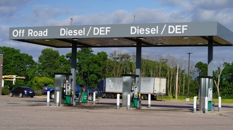 A truck stop with a def refill station