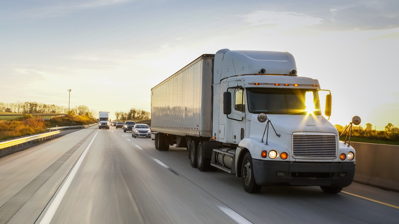 White semi-truck on the highway