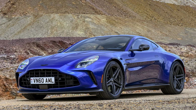 Front 3/4 view of Aston Martin Vantage with 8-speed automatic transmission in Spain-©PhotoAndyMorgan