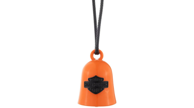Orange Harley-Davidson Gremlin Bell with a black string