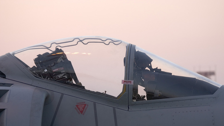 RAF British Aerospace Harrier GR9 cockpit shot while parked in apron 4