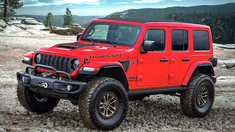Jeep Rubicon parked on rocky terrain