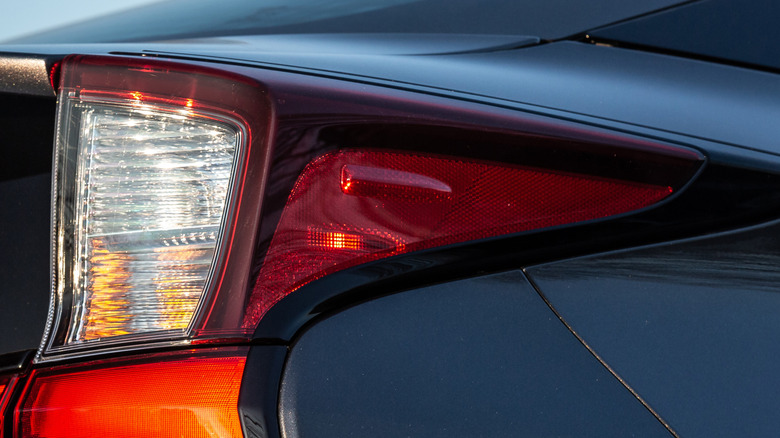 Close up view of aero fins on 2020 Toyota Prius taillight
