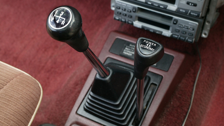 Twin-stick shifters for a Mitsubishi Super Shift four-speed transmission.