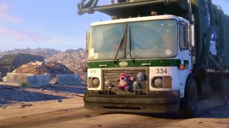 lotso bear in front of truck
