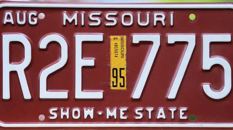 An old Missouri license plate on display