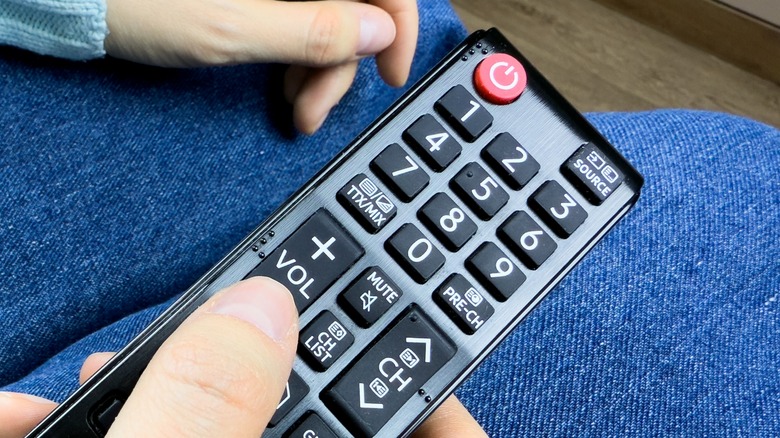 Hand holding a remote showing tactile markers