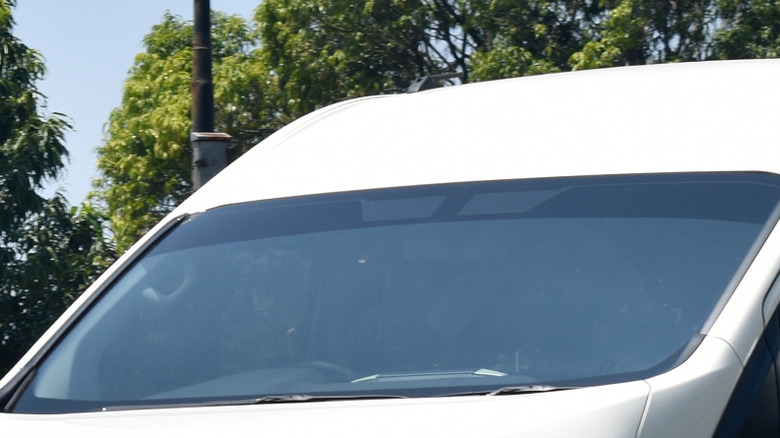 A windshield of a Toyota Hiace