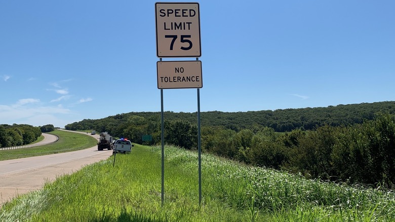 Speed limit sign in Oklahoma showing the 