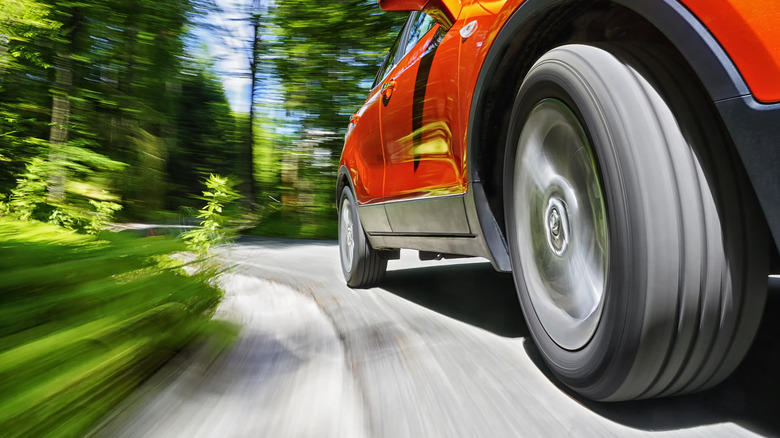 Car turning on a curve fast