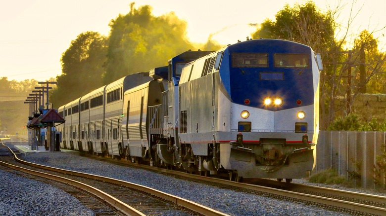 A passenger train in the U.S. at a train stop