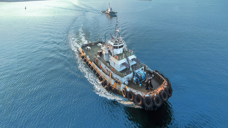 Tires wrapped around a tugboat