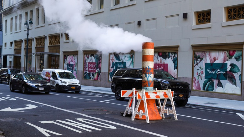 A Manhattan steam chimney releasing hot steam