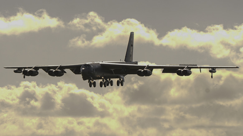 B-52 Stratofortress coming in to land with landing gear extended