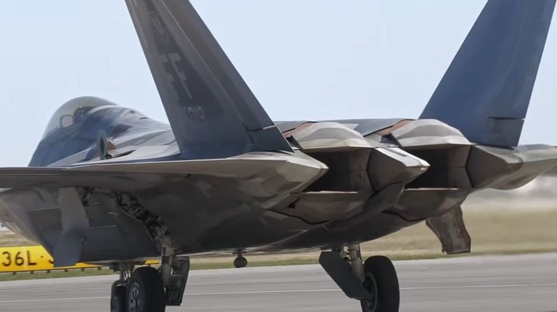 F-22 on Tarmac with view of exhaust ports
