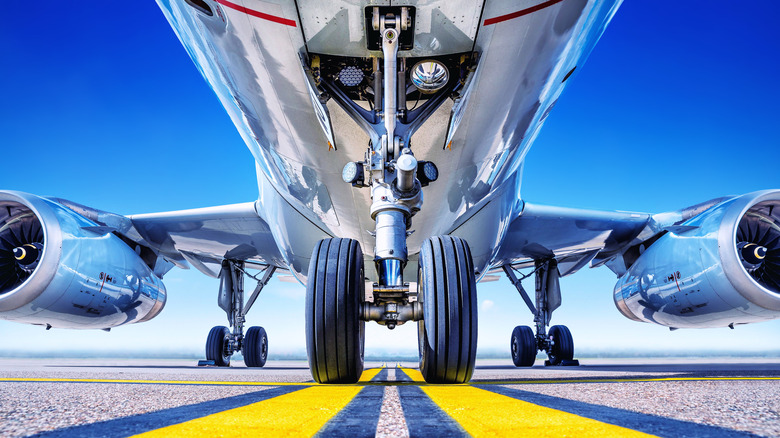 Close of up airplane tires