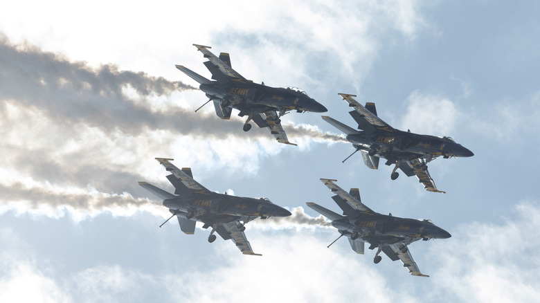 Blue Angels F-18s flying on formation