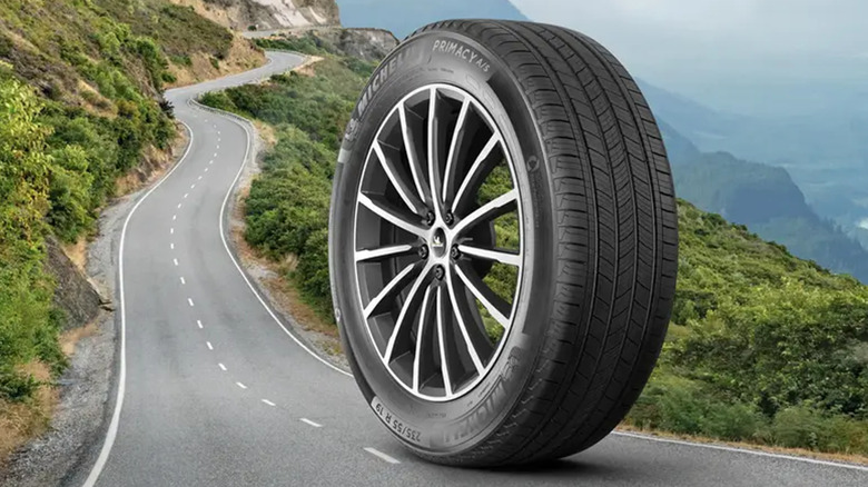 michelin primacy all-season tire on winding road