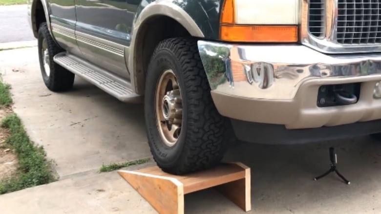 Truck parked on ramp made with pocket holes