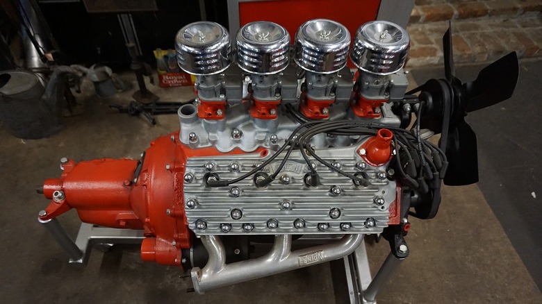 Ford Flathead V8 with a few missing components painted in red