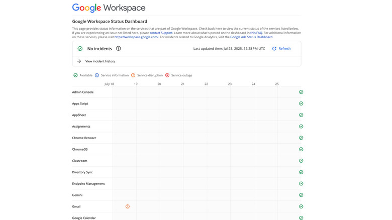 Google Workspace Status Dashboard