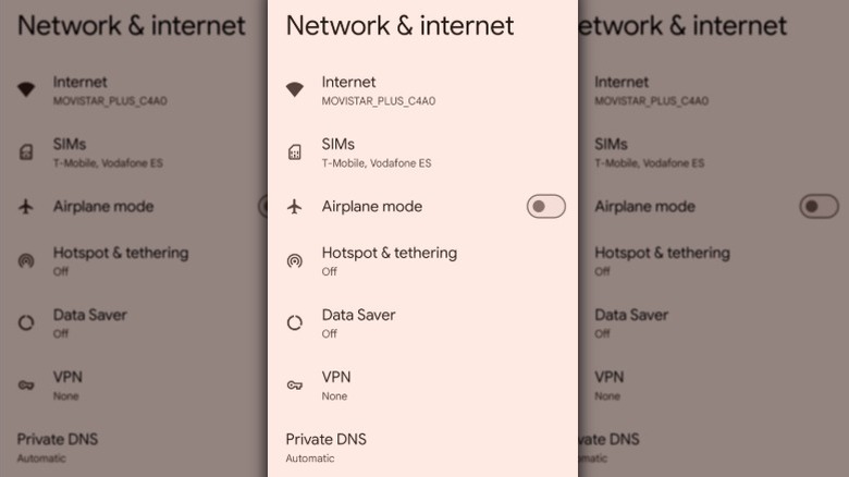 Network & interent settings on Android