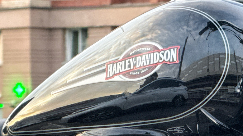 Harley-Davidson motorcycle tank close up.