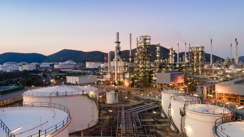 A petroleum refinery plant in twilight