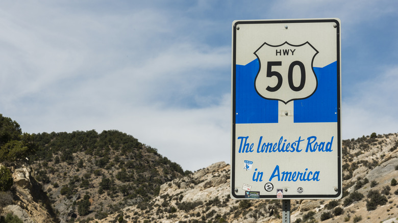 Road sign for Highway 50 stating it's 