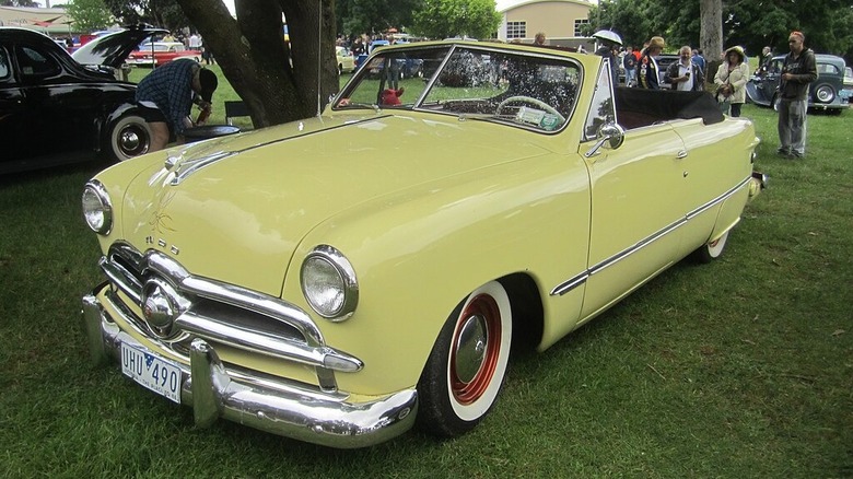 Yellow 1949 Ford Custom two-door Convertible
