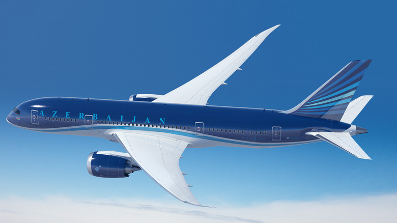 A blue Boeing 787