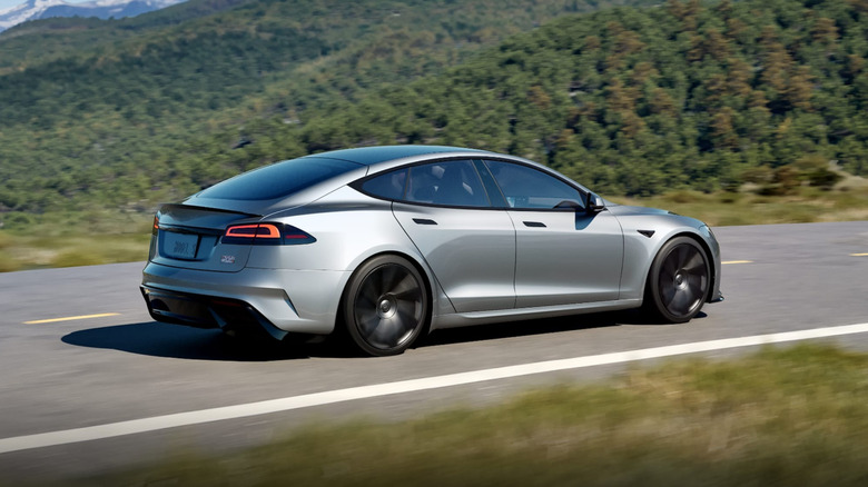 Updated Tesla Model S on road.