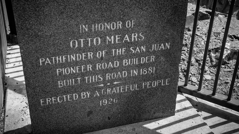 A plaque honoring Colorado businessman Otto Mears near the Million Dollar Highway