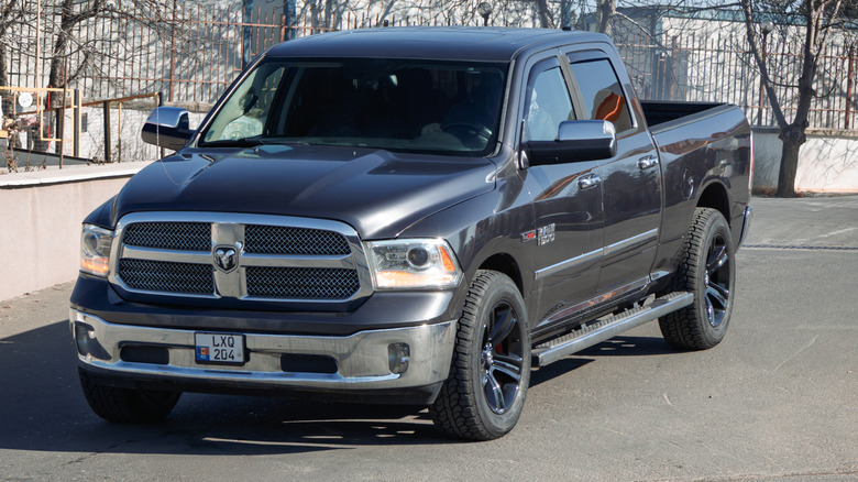 A Dodge Ram 1500 parked on a decline.