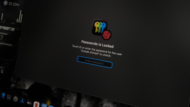 Apple Passwords app requests authentication on a macbook air