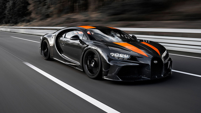 Bugatti Chiron Super Sport 300 driving at speed on a highway