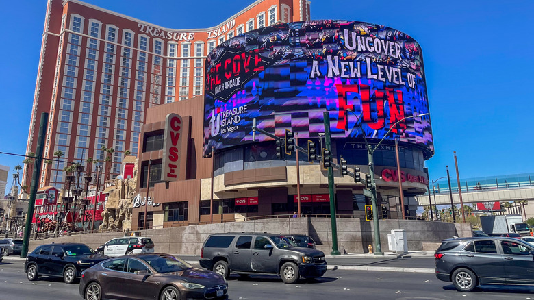 A busy Las Vegas street showing the raised pavement markers