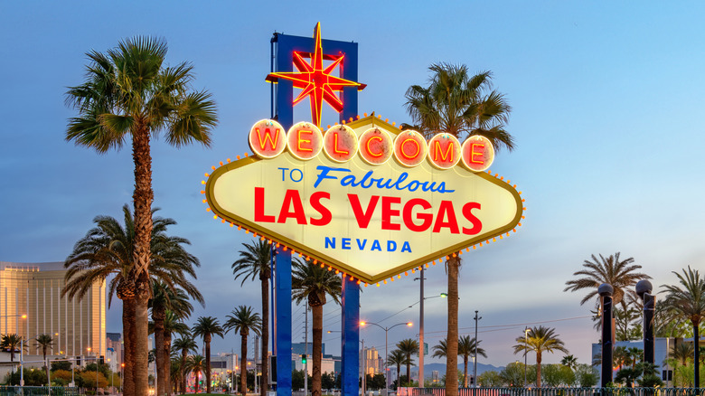 A brightly lit sign welcoming visitors to Las Vegas, Nevada