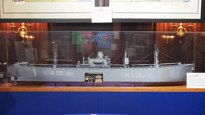 A model of a Liberty ship on display at King's Point Merchant Marine Museum